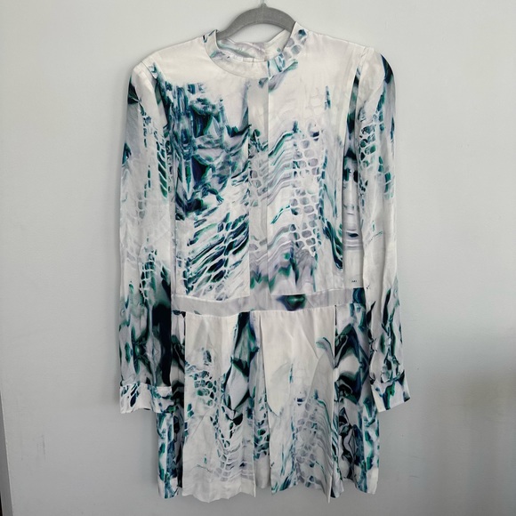 Public School New York White Teal Long Sleeve Silk Dress Size 4 - Picture 5 of 11